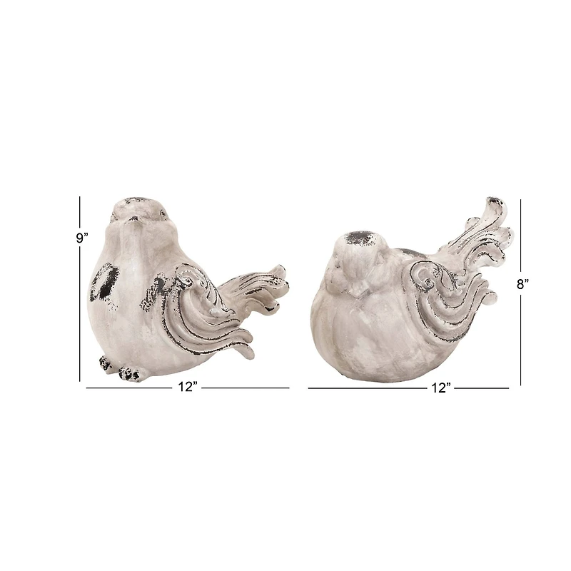 Tan Stone Country Garden Bird Sculpture Set