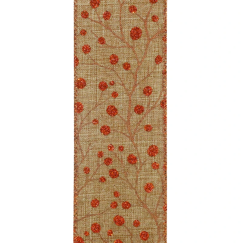 Reliant 2.5" x 10yd. Faux Linen Wired Natural Berries Ribbon