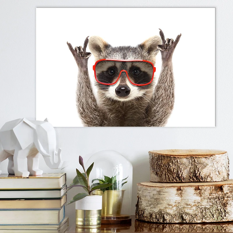 Designart - Raccoon With Red Sunglasses