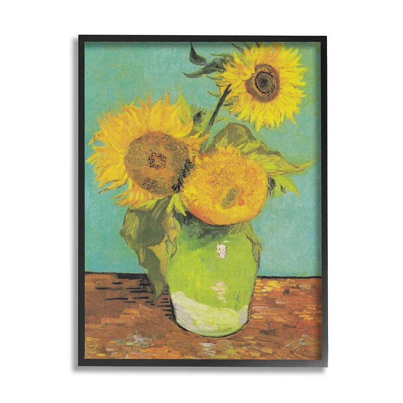 Stupell Industries Traditional Sunflower Painting over Turquoise Van Gogh in Frame Wall Art