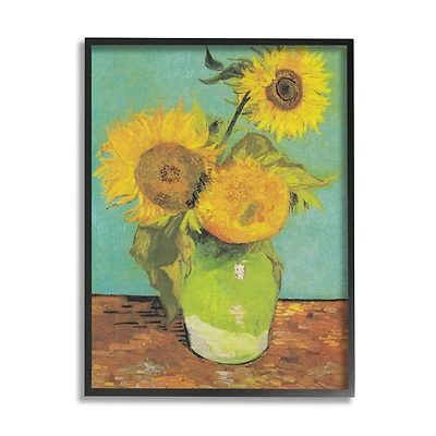 Stupell Industries Traditional Sunflower Painting over Turquoise Van Gogh in Frame Wall Art