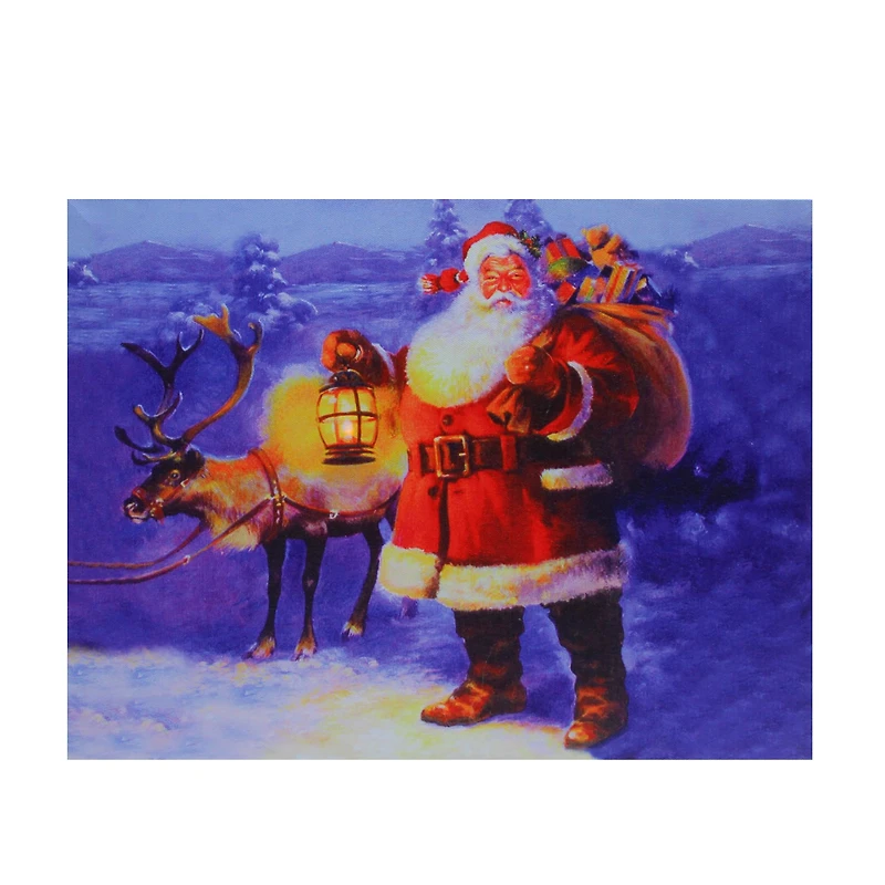 LED Lighted Santa Claus With Reindeer Christmas Canvas Wall Art