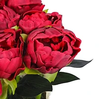 10" Peony Flower Bouquet In White Basket