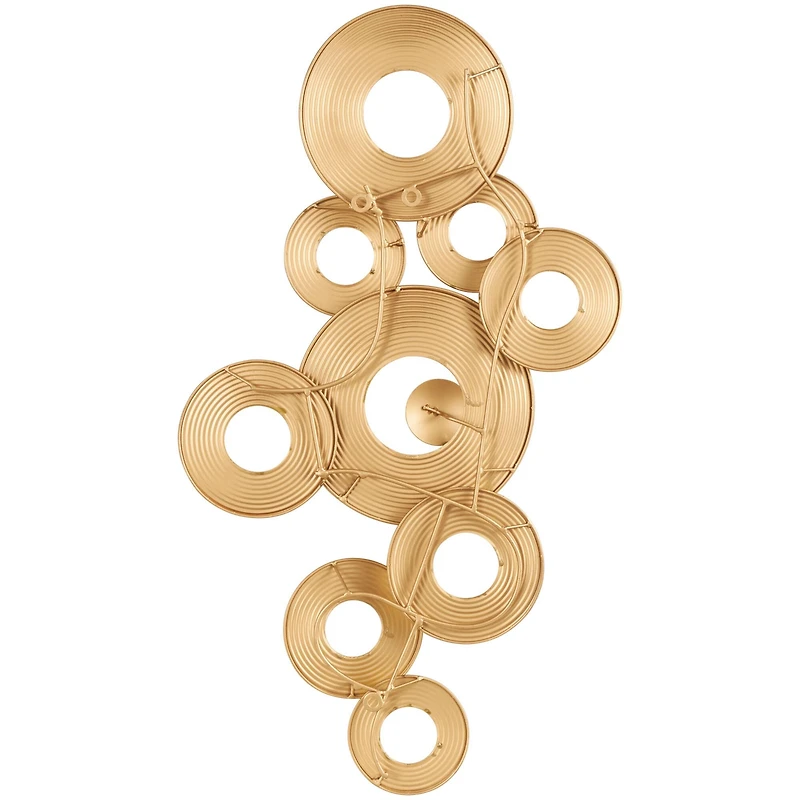 Gold Metal Abstract Stacked Circle Ring Wall Decor with Groove Texture