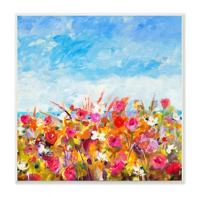 Stupell Industries Bold Summer Blooming Flower Field Under Cloudy Sky,12" x 12"