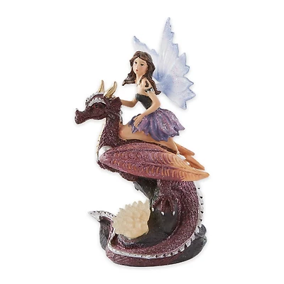 Fairy Riding Dragon Figurine With Light-Up Crystals 4.5" x 4" x 7.5"