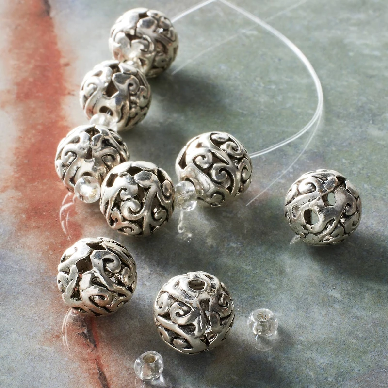 12 Pack:  Silver-Plated Round Filigree Beads, 10mm by Bead Landing™