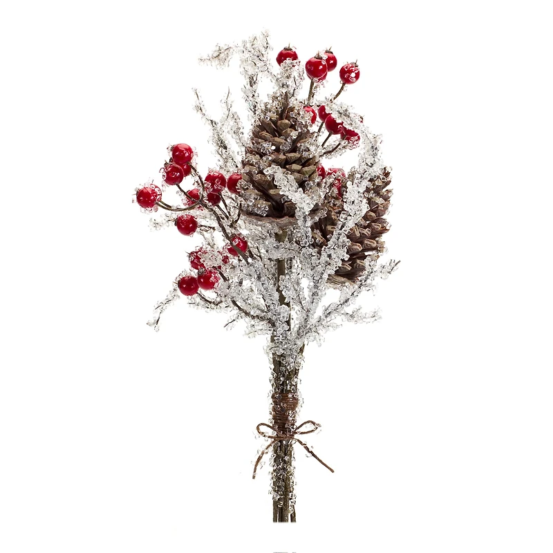 17.25" Silver, Brown and Red Icy Twig/Cone/Berry Bundle, 6ct.