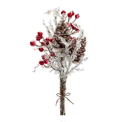 17.25" Silver, Brown and Red Icy Twig/Cone/Berry Bundle, 6ct.