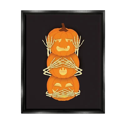 Stupell Industries Hear See Speak No Evil Pumpkins Framed Floater Canvas Wall Art