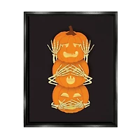 Stupell Industries Hear See Speak No Evil Pumpkins Framed Floater Canvas Wall Art