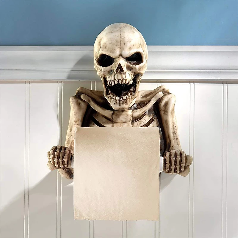 Design Toscano 9.5" Bone Dry Skeleton Bathroom Toilet Paper Holder
