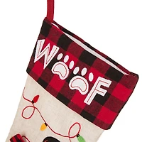 Glitzhome® 21" LED Embroidered Cat & Dog Linen Christmas Stockings, 2ct.