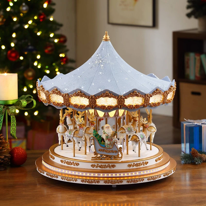 90th Anniversary Collection 17" Ice Blue Animated & Musical LED Crystal Carousel Accent