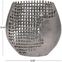 13" Dark Gray Aluminum Grid Inspired Abstract Vase with Open Frame Design