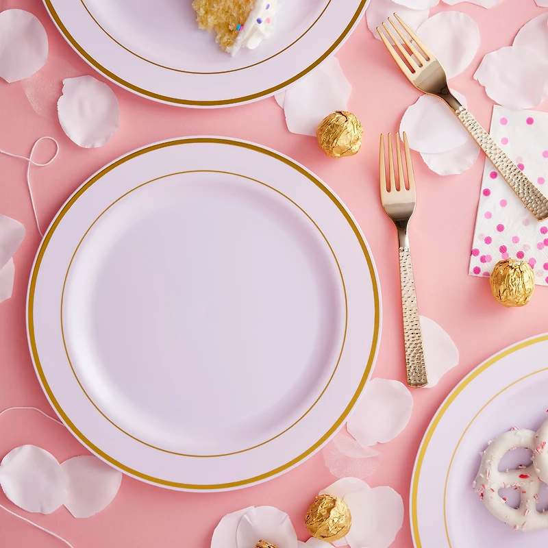 12 Packs: 10 ct. (120 total) 10.3" Round Banquet Plates with Gold Trim by Celebrate It™