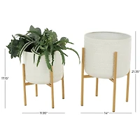 White & Gold Metal Dome Planter with Stand Set