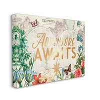 Stupell Industries Adventure Awaits Floral Map Canvas Wall Art