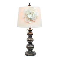 Elegant Designs Aged Bronze Stacked Ball Lamp with Linen Flower Shade