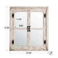 Glitzhome® 31.5" Washed White Wooden Farmhouse Square Windowpane Wall Mirror