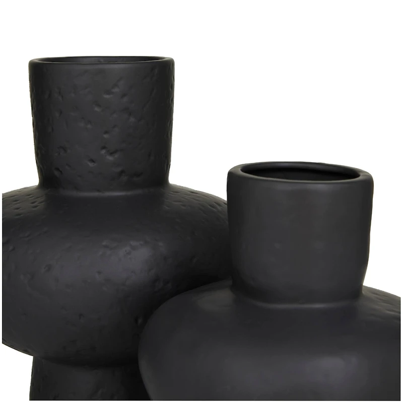CosmoLiving by Cosmopolitan Black Ceramic Gourd Style Vase Set of 2 11", 9"