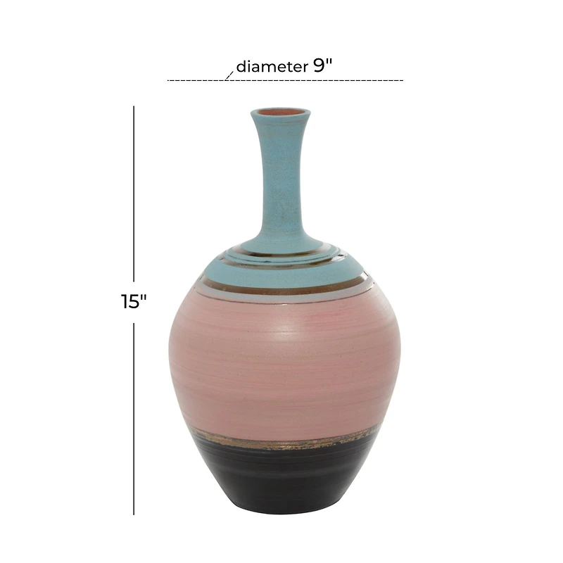 Pink Ceramic Contemporary Vase 15" x 9" x 9"