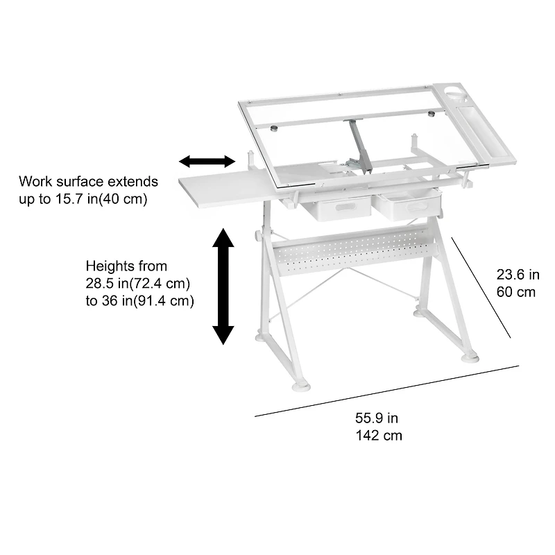 White Metal & Glass Artist Table by Artist's Loft®