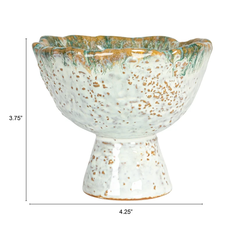 Hello Honey® 4.25" Green & Brown Stoneware Footed Bowl with Speckled Glaze