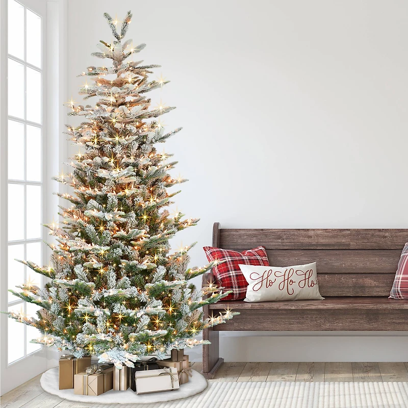 7.5ft. Pre-Lit Flocked Aspen Fir Artificial Tree, Warm White LED Lights