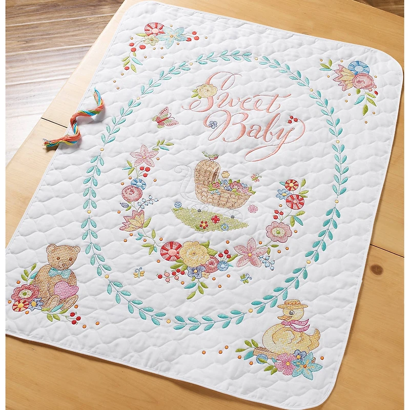 Bucilla® Sweet Baby Stamped Cross Stitch Crib Cover Kit