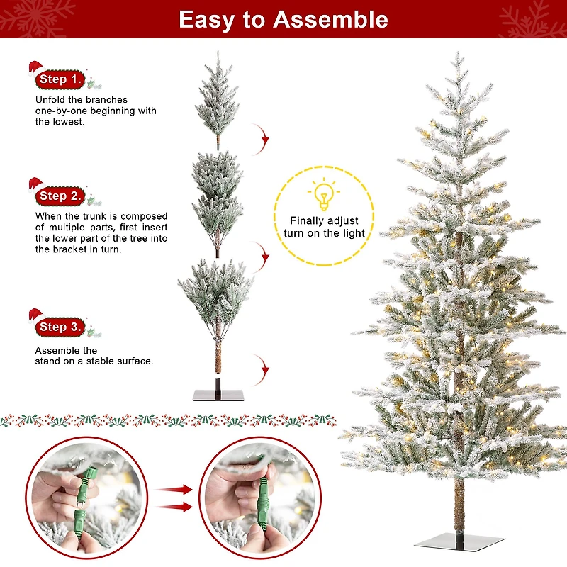 8ft. Pre-Lit Deluxe Flocked Fir Artificial Christmas Tree, Warm White Lights