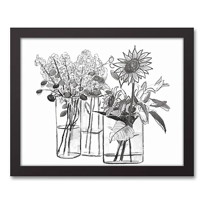 Watercolor Ink Sketch Black Framed Canvas