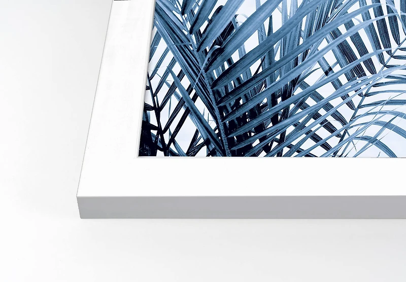 Striped Blue Palms Wall Print in White Frame