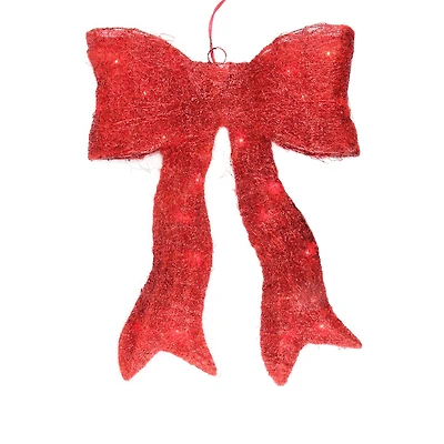 24" Sparkling Red Lighted Bow Christmas Outdoor Decoration
