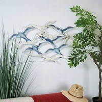 38" Blue Metal Bird Wall Décor with Brown Distressed Accents