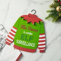 Glitzhome® 13.25" Christmas Elf Sweater Sign Door Hanger