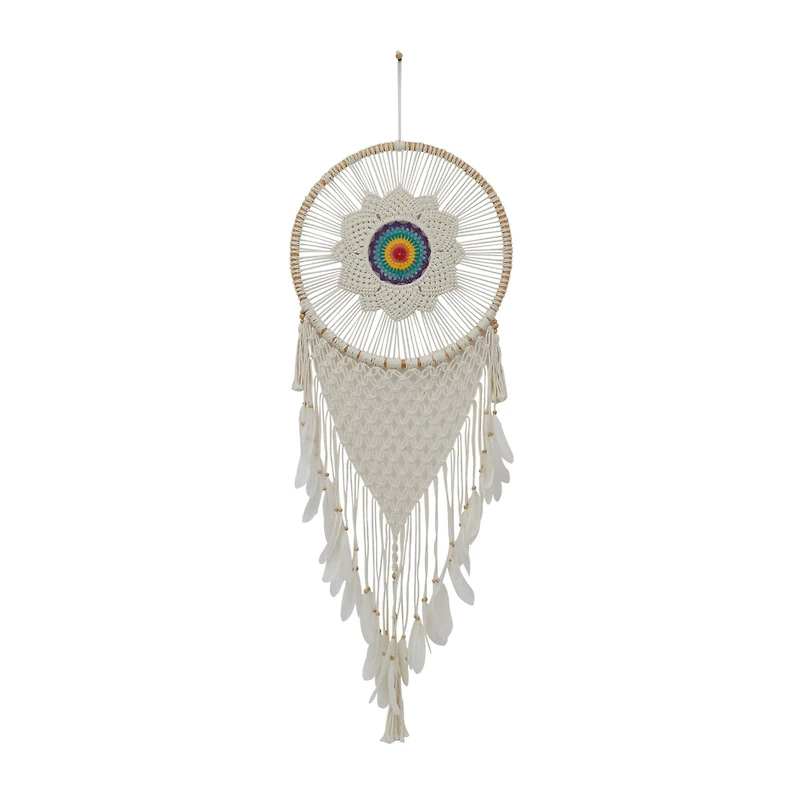 White Cotton Bohemian Dreamcatcher Wall Decor, 21" x 1" x 63"