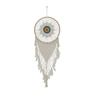 White Cotton Bohemian Dreamcatcher Wall Decor, 21" x 1" x 63"