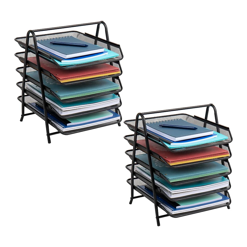 Mind Reader Network Collection Black Metal Mesh 5-Tier Paper Trays, 2ct.