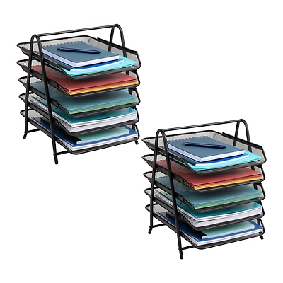 Mind Reader Network Collection Black Metal Mesh 5-Tier Paper Trays, 2ct.