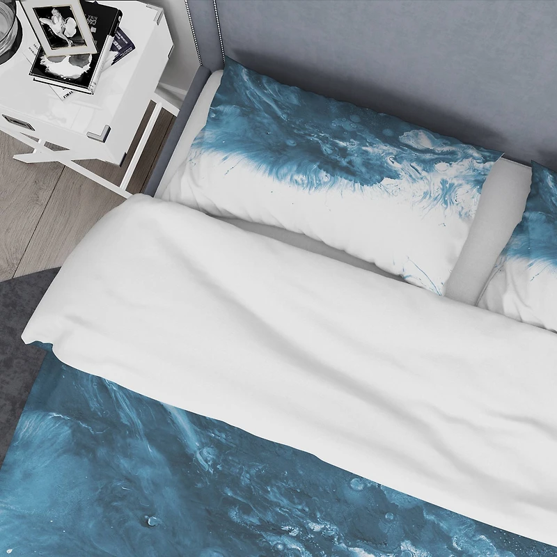 Designart 'Blue and White Marble Acrylic' Mid-Century Modern Bedding Set