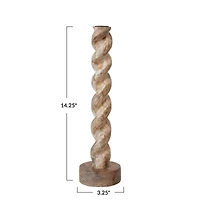 Hello Honey® 14" Tall Natural Hand-Carved Mango Wood Twisted Taper Candle Holder