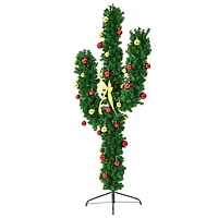 Costway 6ft. Pre-Lit Cactus Artificial Christmas Tree, Warm White LED Lights & Ball Ornaments