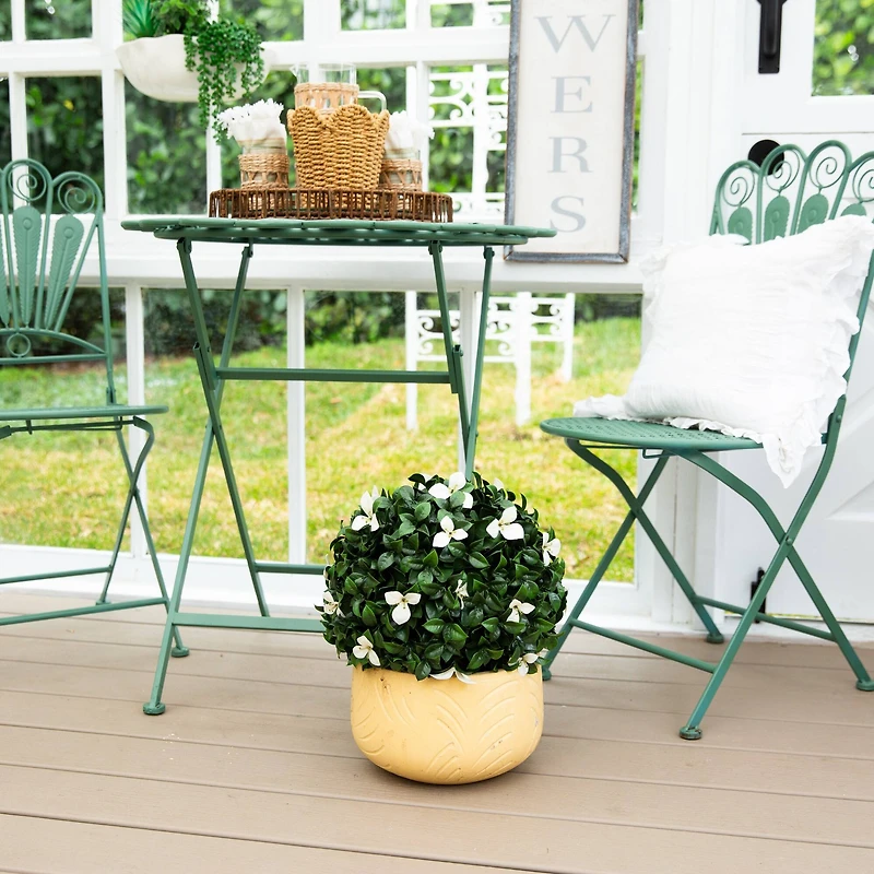 15in. UV Resistant Artificial Boxwood and Gardenia Topiary Plant (Indoor/Outdoor)