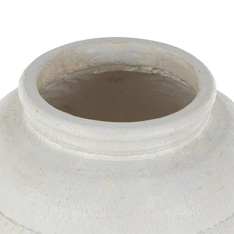 18" Cream Distressed Stone Vase with Raised Braided Accents
