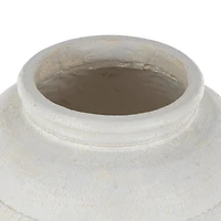 18" Cream Distressed Stone Vase with Raised Braided Accents
