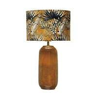 Hello Honey® 21" Reactive Glaze Stoneware Table Lamp with Cockatoo Print Velvet Shade and Inline Switch