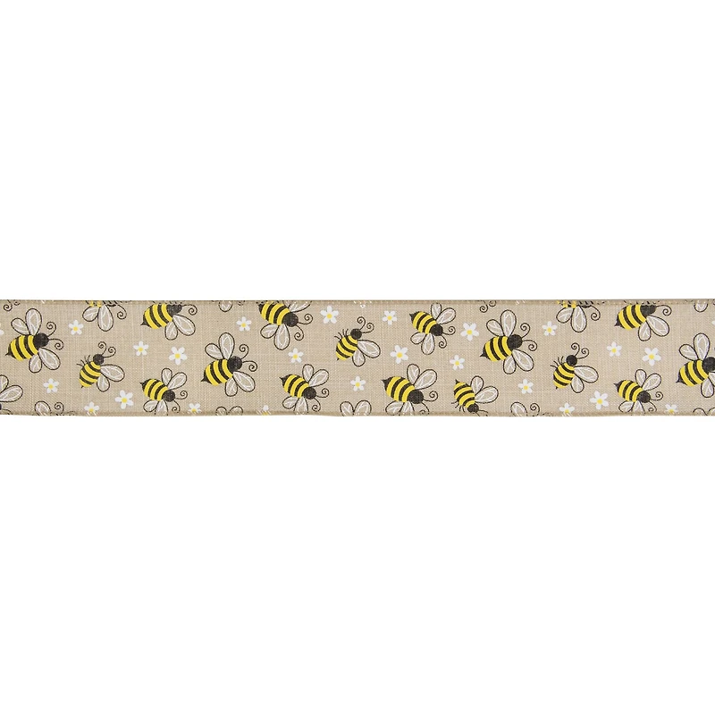 2.5" x 10yd. Burlap Bumblebee Design Wired Spring Craft Ribbon