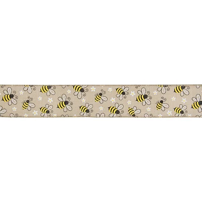 2.5" x 10yd. Burlap Bumblebee Design Wired Spring Craft Ribbon