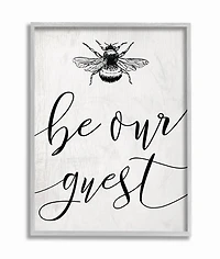 Stupell Industries Be Our Guest Bumble Bee Script Typography Gray Framed Wall Art
